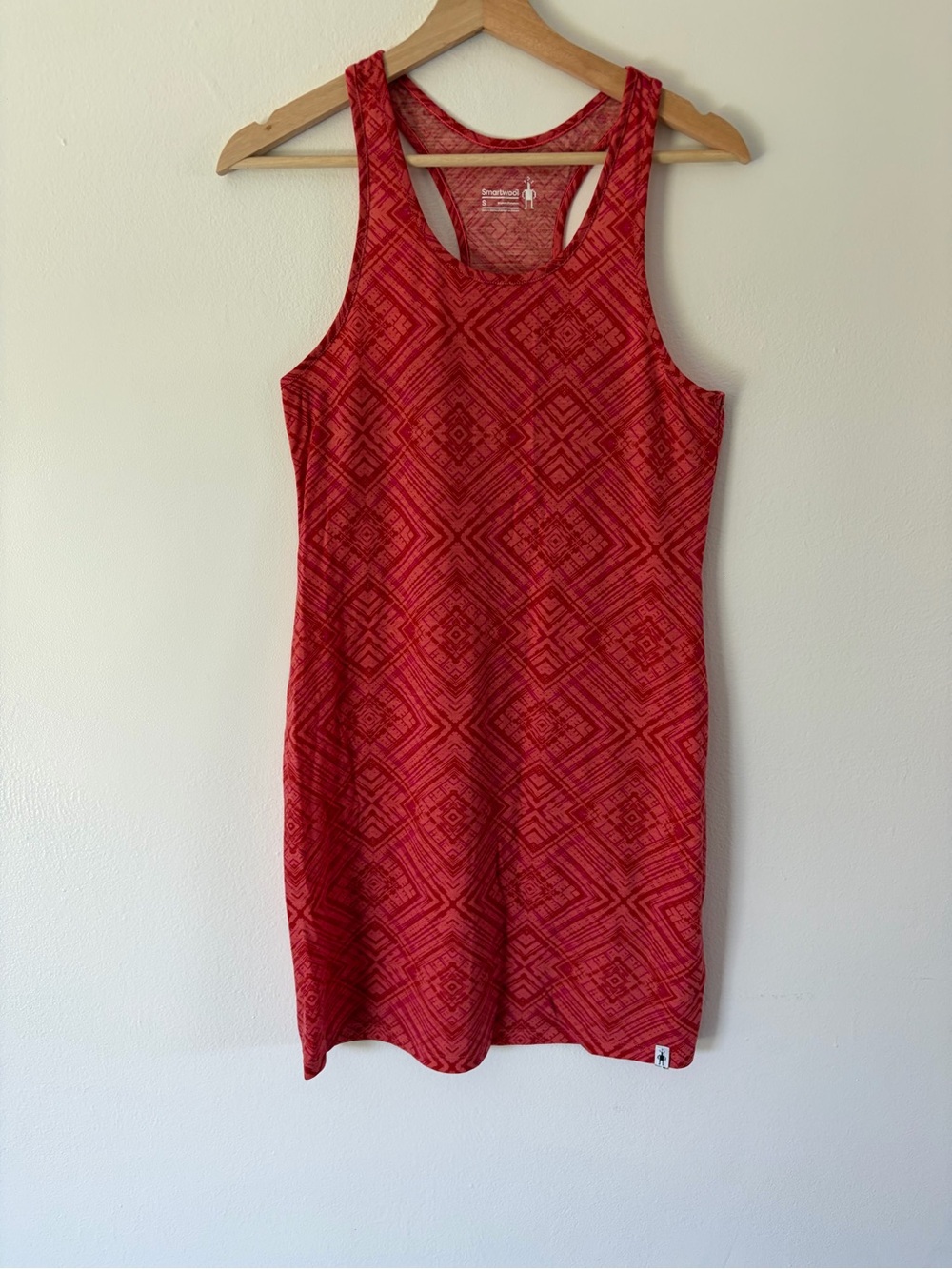 Smartwool Red Geometric Print Racerback Merino Wool Blend Tank Dress Size Small